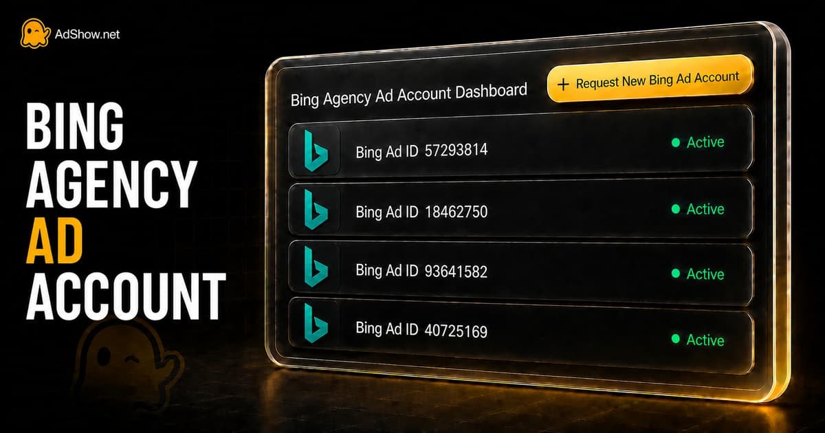 AdShow Bing agency ad account dashboard showing active accounts