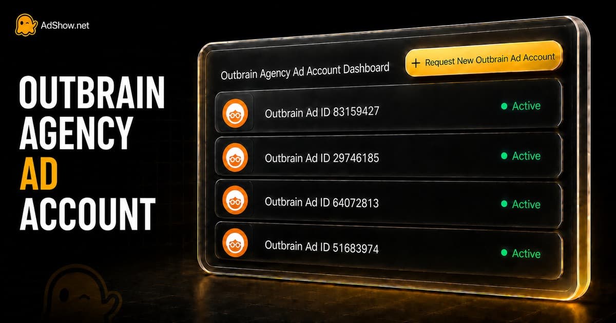 AdShow Outbrain agency ad account dashboard showing active accounts