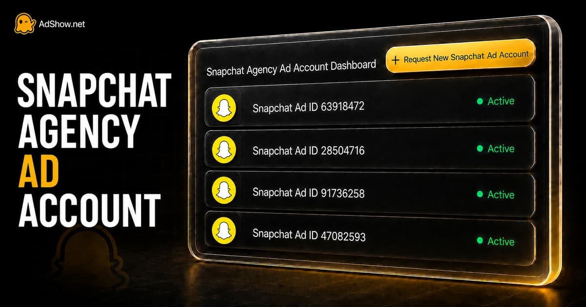 AdShow Snapchat agency ad account dashboard showing active accounts