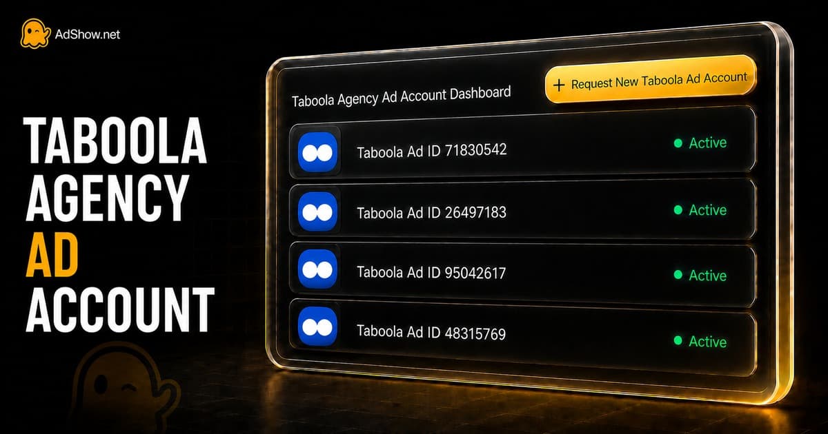 AdShow Taboola agency ad account dashboard showing active accounts