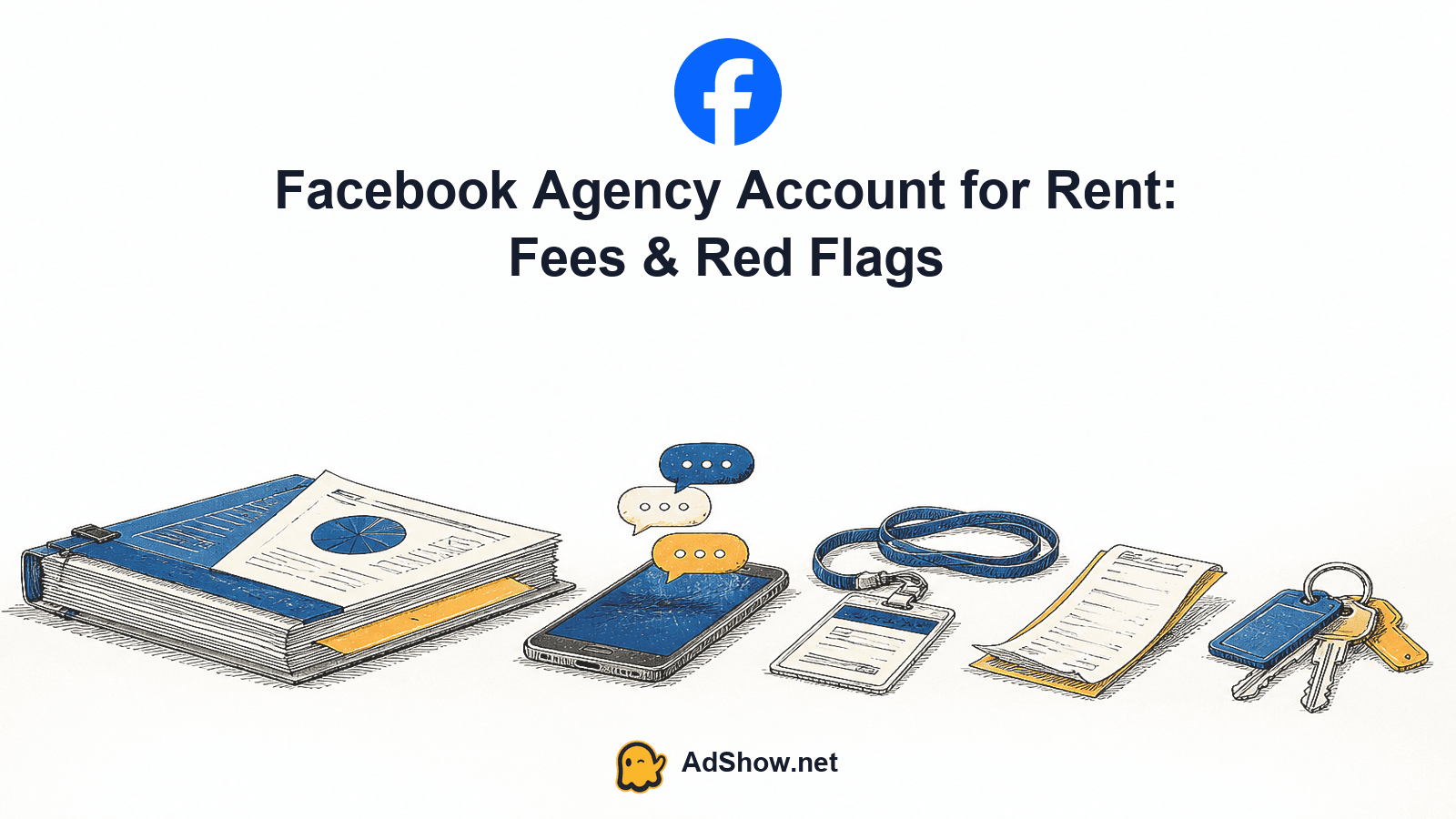 Media buyer reviewing Facebook agency account access, fee records and asset ownership before renting